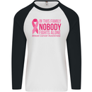 Breast Cancer Awareness Nobody Fights Alone Mens L/S Baseball T-Shirt White/Black