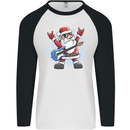 Rock n Roll Santa Electric Guitar Christmas Xmas Mens L/S Baseball T-Shirt White/Black