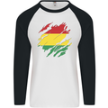 Torn Bolivia Flag Bolivian Day Football Mens L/S Baseball T-Shirt White/Black