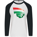 Curled Hungary Flag Hungarian Day Football Mens L/S Baseball T-Shirt White/Black