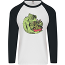 A Chameleon Eating Ramen Mens L/S Baseball T-Shirt White/Black