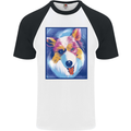Abstract Australian Shepherd Dog Mens S/S Baseball T-Shirt White/Black
