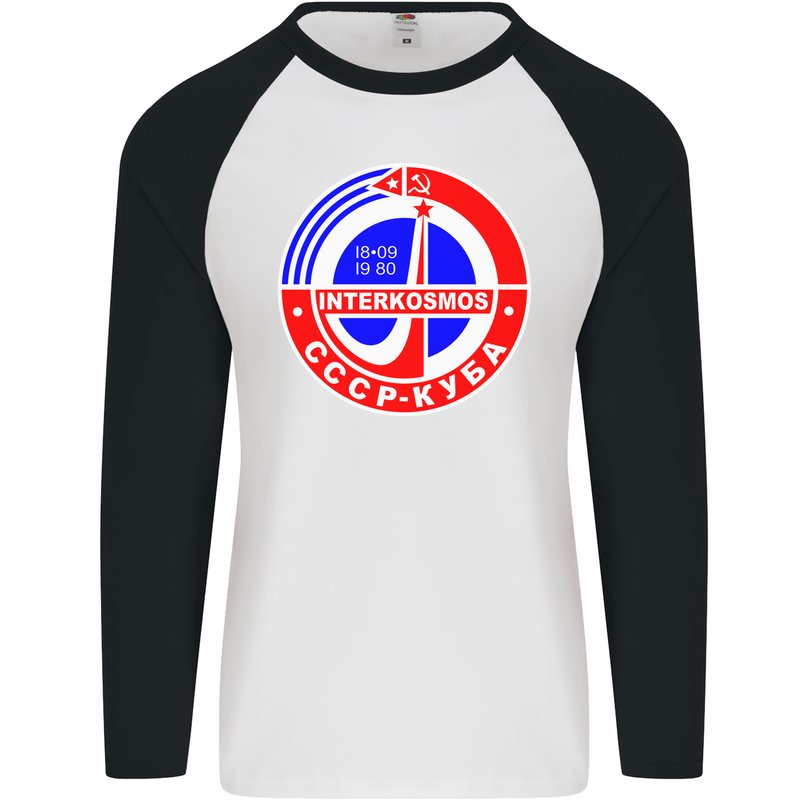 INTERKOSMOS CCCP Soviet Space USSR Logo Mens L/S Baseball T-Shirt White/Black
