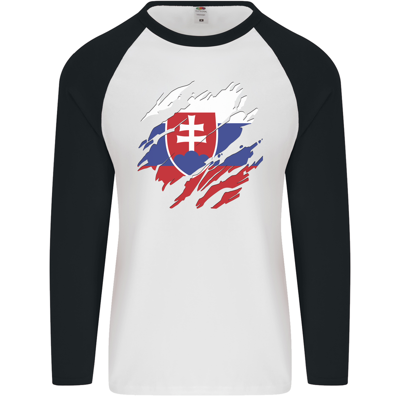 Torn Slovakia Flag Slovakia Day Football Mens L/S Baseball T-Shirt White/Black