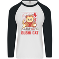 Funny Sushi Cat Food Fish Chef Japan Mens L/S Baseball T-Shirt White/Black