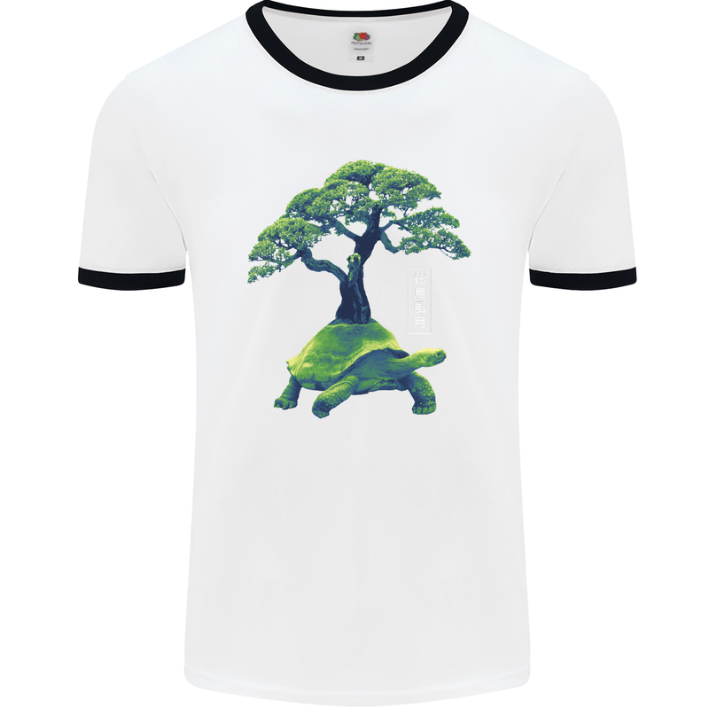 Abstract Tortoise Tree Mens Ringer T-Shirt White/Black