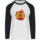 The Spanish Flag Fire Effect Spain Mens L/S Baseball T-Shirt White/Black