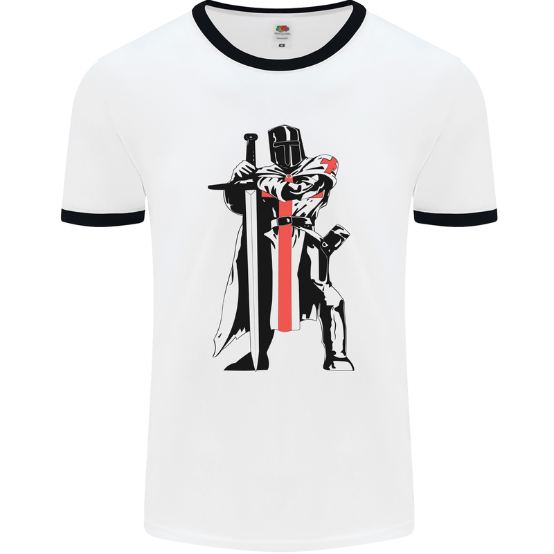 Knights Templar With Broad Sword Mens Ringer T-Shirt White/Black