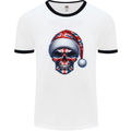 Britain Christmas Skull British UK Flag Union Jack Mens Ringer T-Shirt White/Black