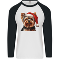 Christmas Yorkshire Terrier Dog Xmas Yorkie Mens L/S Baseball T-Shirt White/Black