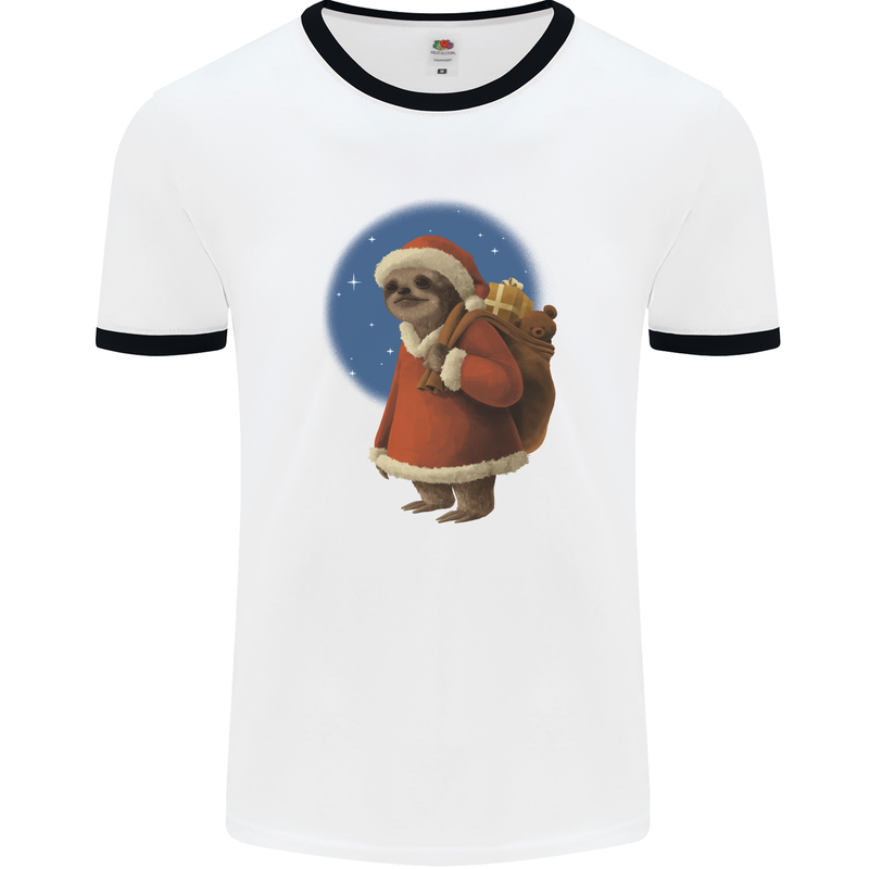 Santa Sloth Funny Christmas Xmas Mens Ringer T-Shirt White/Black