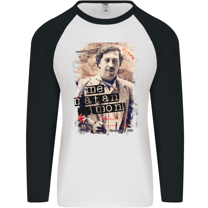 Pablo Escobar Me Matan Limon Mens L/S Baseball T-Shirt White/Black