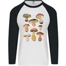 Mushroom Faces Foraging Mycology Mens L/S Baseball T-Shirt White/Black