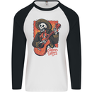 Mariachi Skeleton Cinco De Mayo Skull Mens L/S Baseball T-Shirt White/Black