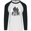 A Horse and Dogs Equestrian Riding Rider Mens L/S Baseball T-Shirt White/Black