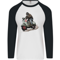 Scooter Skull MOD Moped Motorcycle Biker Mens L/S Baseball T-Shirt White/Black