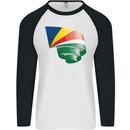 Curled Seychelles Flag Seychellois Day Football Mens L/S Baseball T-Shirt White/Black