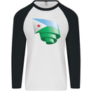 Curled Djibouti Flag Djiboutians Day Football Mens L/S Baseball T-Shirt White/Black