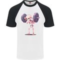 Gym Skeleton Bodybuilding Training Top Mens S/S Baseball T-Shirt White/Black