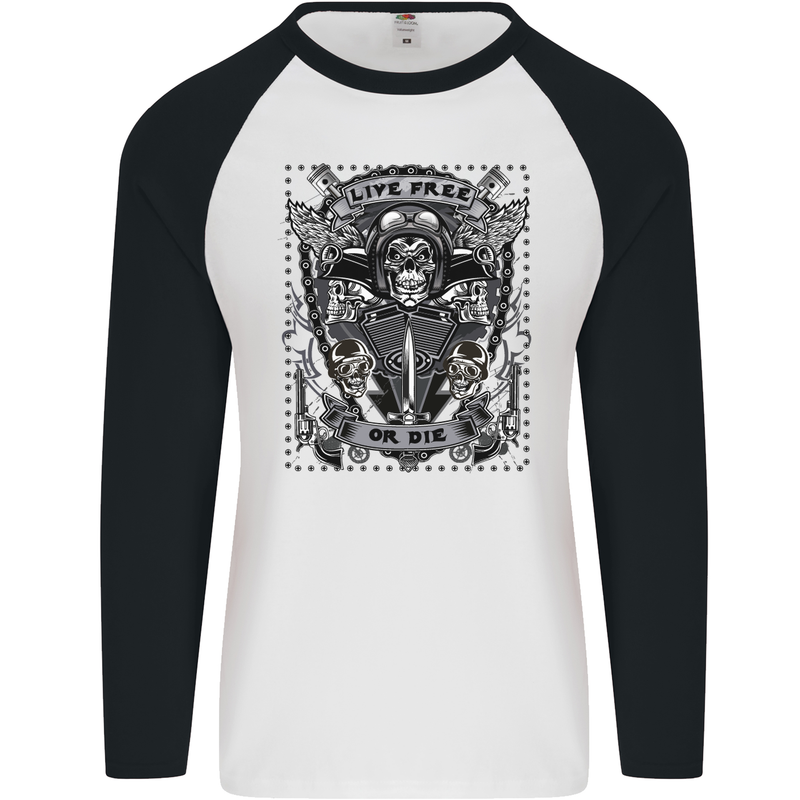 Live Free or Die Mens L/S Baseball T-Shirt White/Black