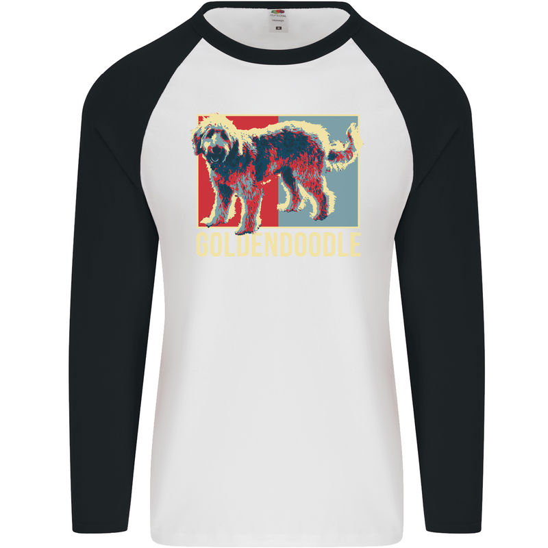 Goldendoodle Dog Art Mens L/S Baseball T-Shirt White/Black