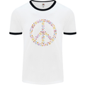 Floral Peace Symbol Hippie Love Mens Ringer T-Shirt White/Black