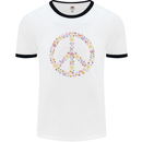 Floral Peace Symbol Hippie Love Mens Ringer T-Shirt White/Black