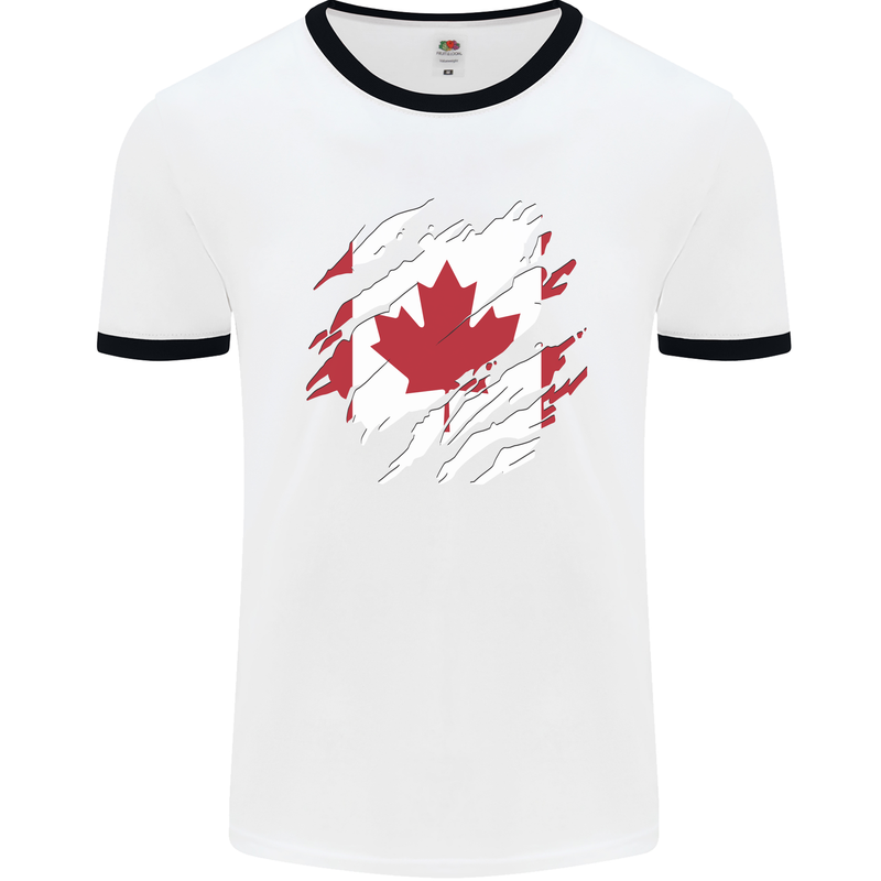 Torn Canada Flag Canadian Day Football Mens Ringer T-Shirt White/Black