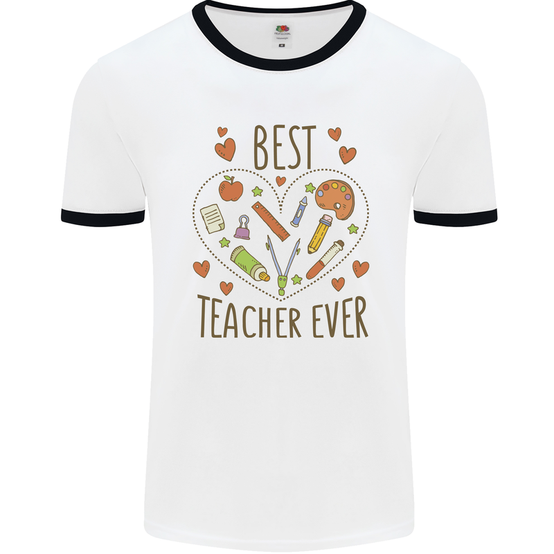 Best Teacher Ever Teaching Maths English Science Mens Ringer T-Shirt White/Black