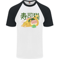 Sushi Cat Mens S/S Baseball T-Shirt White/Black
