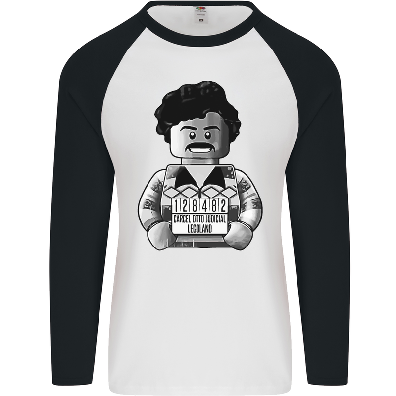 Pablo Escobar Mens L/S Baseball T-Shirt White/Black