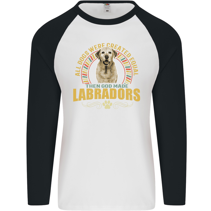 A Labrador Dog Mens L/S Baseball T-Shirt White/Black