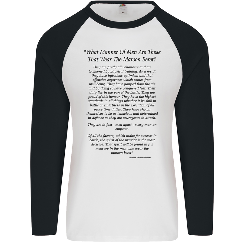 The Parachute Regiment Charter 1 2 3 4 Para Mens L/S Baseball T-Shirt White/Black