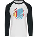 Torn Mongolia Flag Mongolian Day Football Mens L/S Baseball T-Shirt White/Black