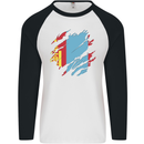 Torn Mongolia Flag Mongolian Day Football Mens L/S Baseball T-Shirt White/Black