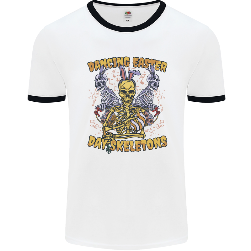 Dancing Easter Day Skeletons Skulls Mens Ringer T-Shirt White/Black