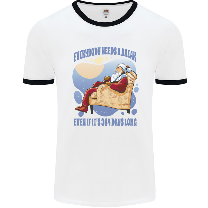 Christmas Santa Claus Needs a Break Xmas Mens Ringer T-Shirt White/Black