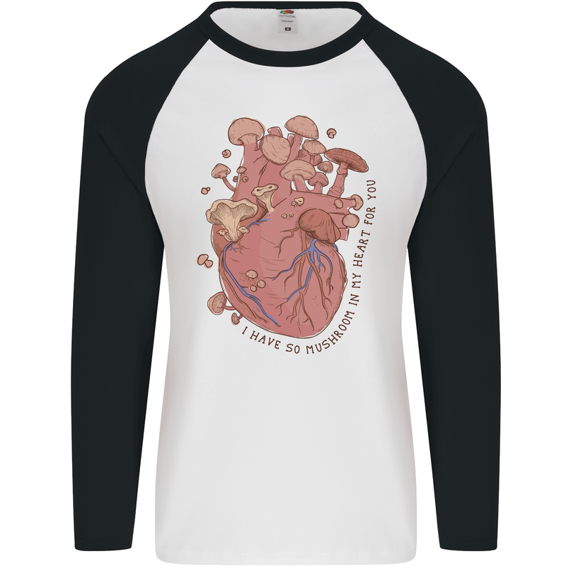 Mushroom Heart Foraging Mycology Mens L/S Baseball T-Shirt White/Black