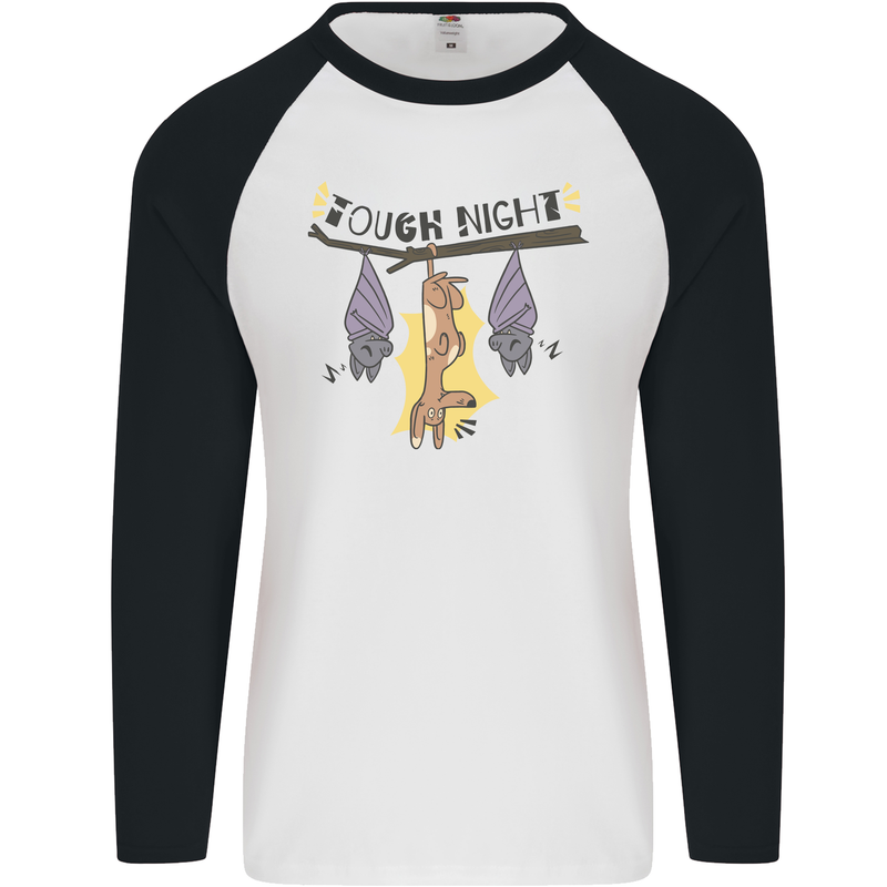 Tough Night Funny Dog Bat Hangover Alcohol Beer Mens L/S Baseball T-Shirt White/Black