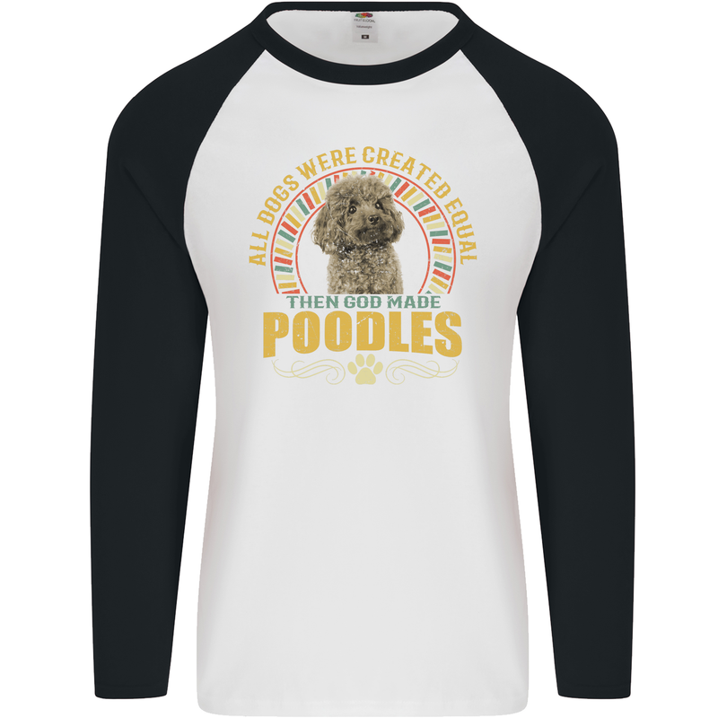 A Poodle Dog Mens L/S Baseball T-Shirt White/Black