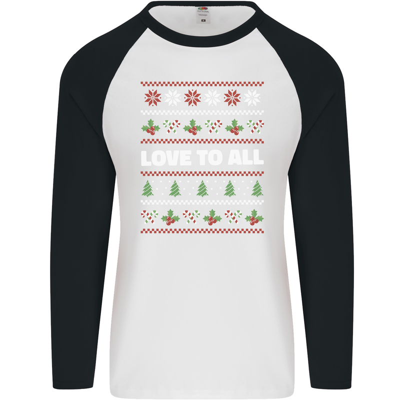 Christmas Love to All Xmas Peace Hippy Mens L/S Baseball T-Shirt White/Black