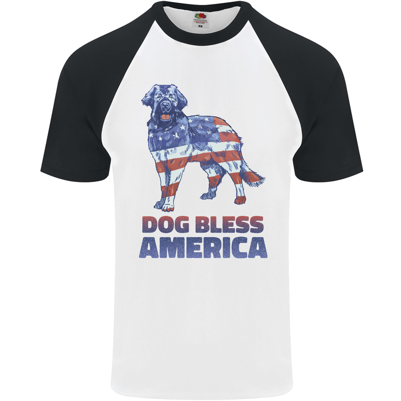 Dog Bless America USA Mens S/S Baseball T-Shirt White/Black