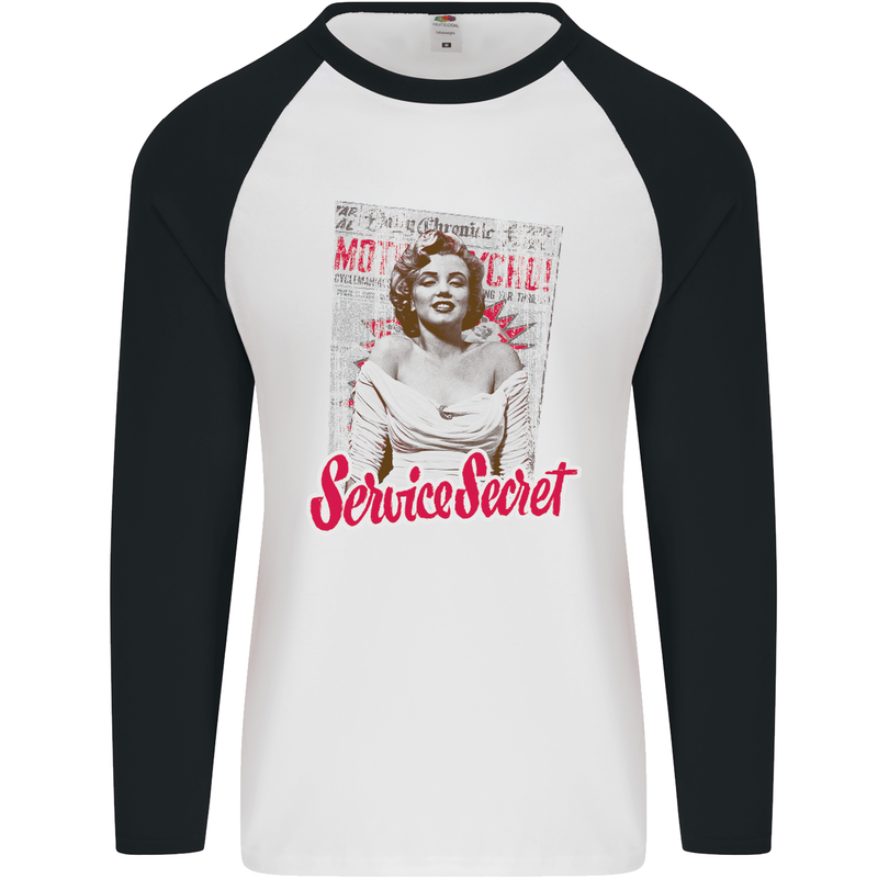 Service Secret Fashion Mens L/S Baseball T-Shirt White/Black
