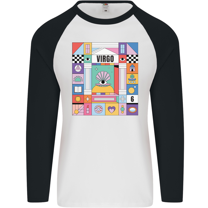A Vibrant Virgo Zodiac Star Sign Mens L/S Baseball T-Shirt White/Black