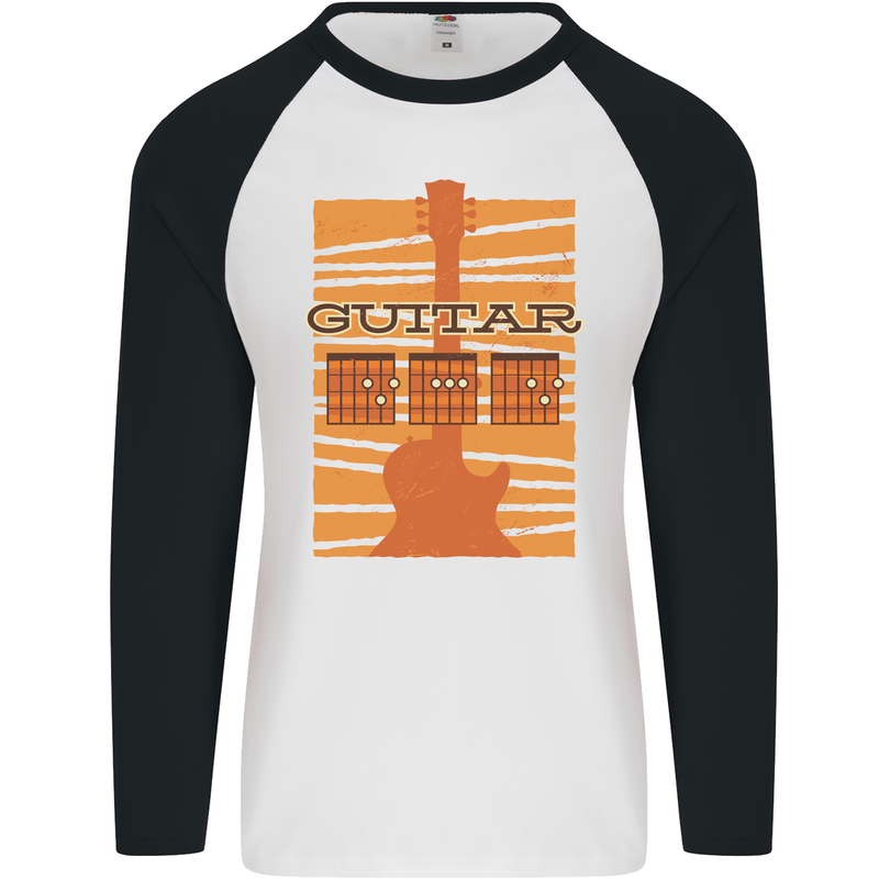 Guitar Bass Electric Acoustic Player Music Mens L/S Baseball T-Shirt White/Black