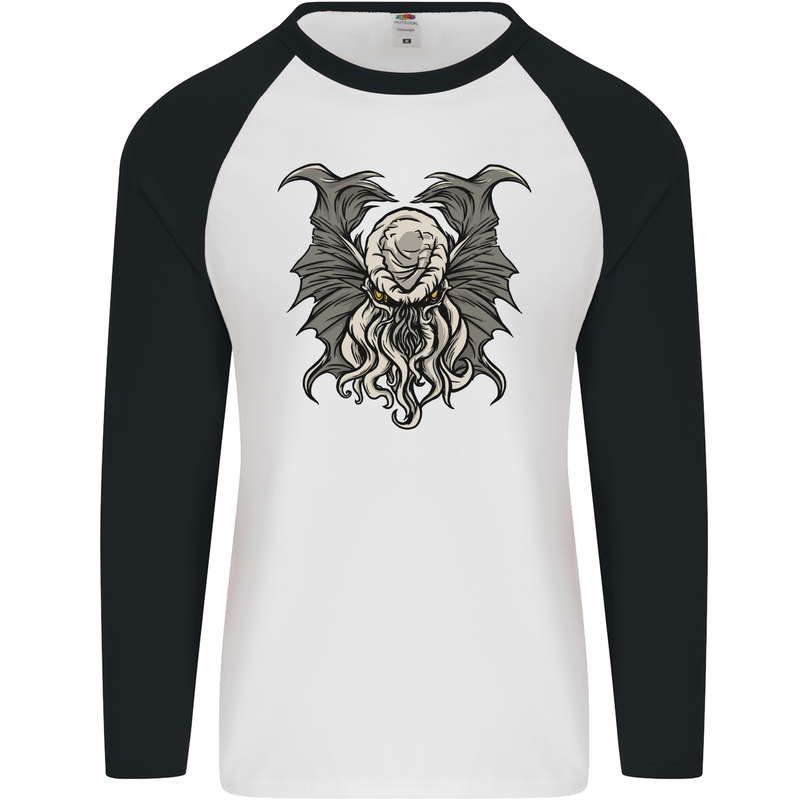 Cthulhu Entity Kraken Mens L/S Baseball T-Shirt White/Black