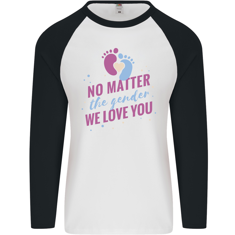 No Matter the Gender New Baby Pregnancy Pregnant Mens L/S Baseball T-Shirt White/Black