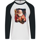 Christmas Traditional Santa With Cookies Xmas Mens L/S Baseball T-Shirt White/Black