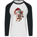 Christmas Pig Wearing Xmas Hats Piglets Mens L/S Baseball T-Shirt White/Black