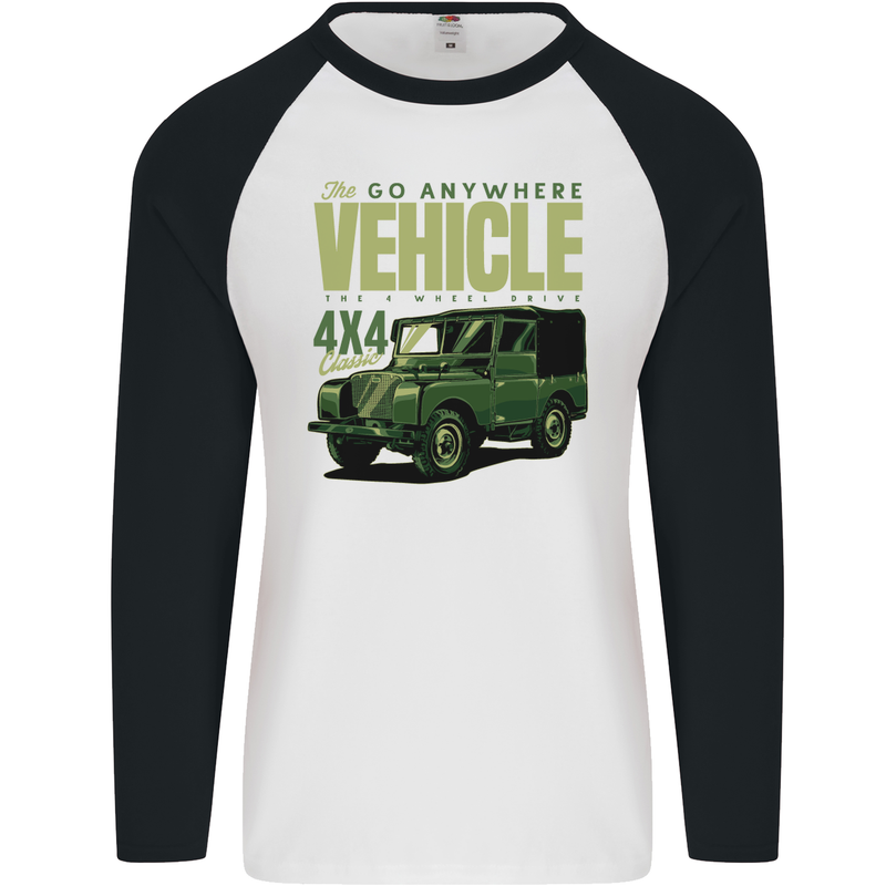 The Go Anywhere Vehicle 4X4 Off Roading Mens L/S Baseball T-Shirt White/Black